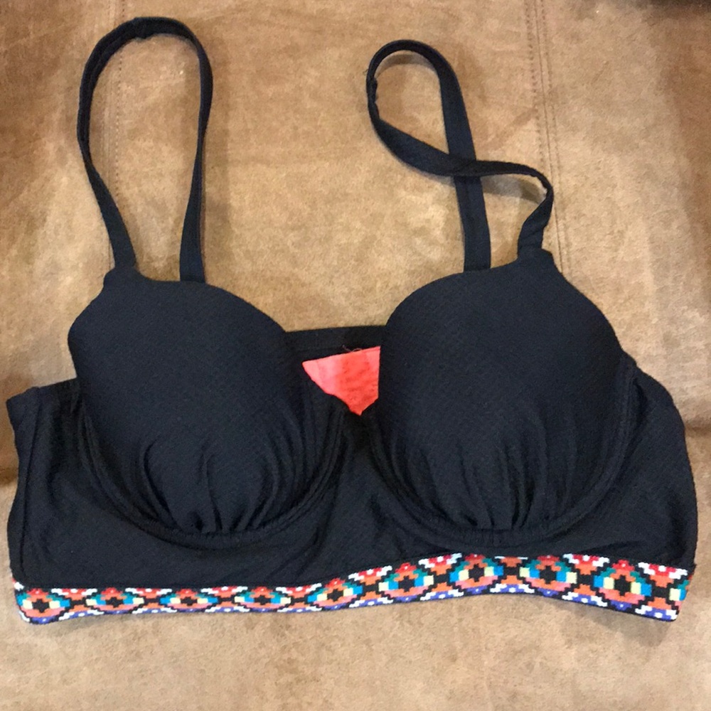 Cacique 40D Black Underwire Tribal Aztec Swim Bra